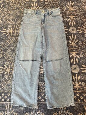 J. Crew Light Blue Wide-Leg Jeans with rip in knee